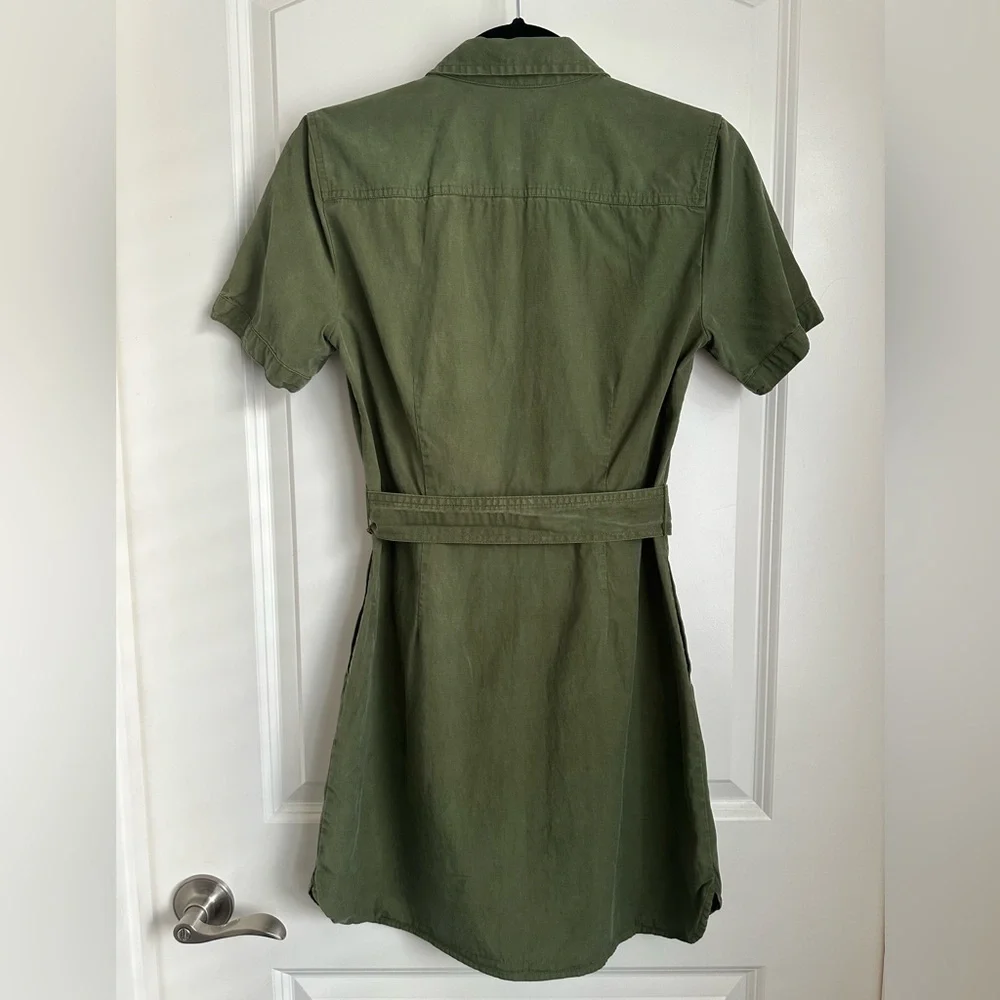 J. Crew Mercantile 2 Green Utility Lyocell Cotton Belted Shirt Dress - Picture 2 of 4
